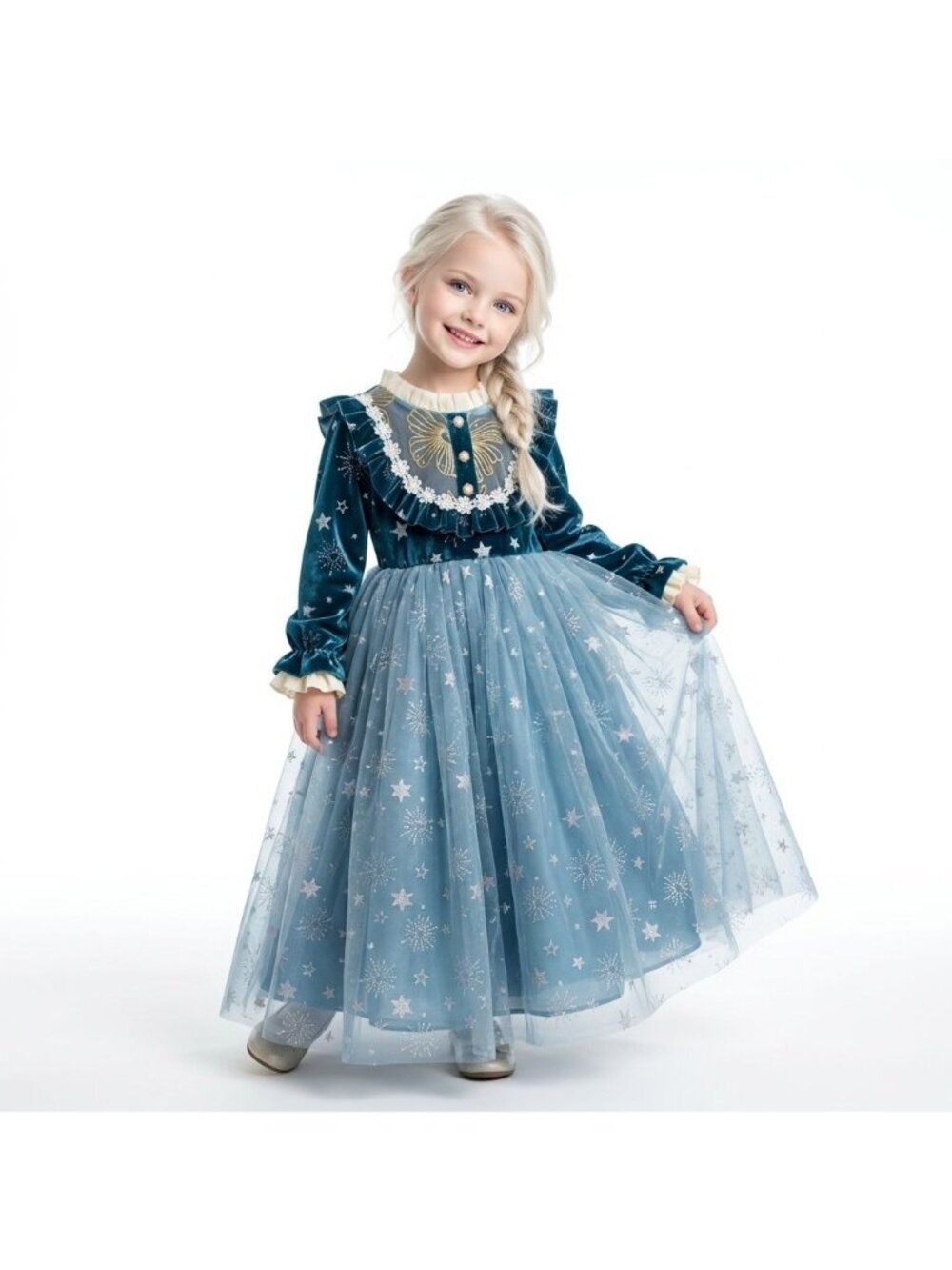 Girls Belle Princess Costume Dress Yellow Satin Tulle Rose Birthday Party (Size